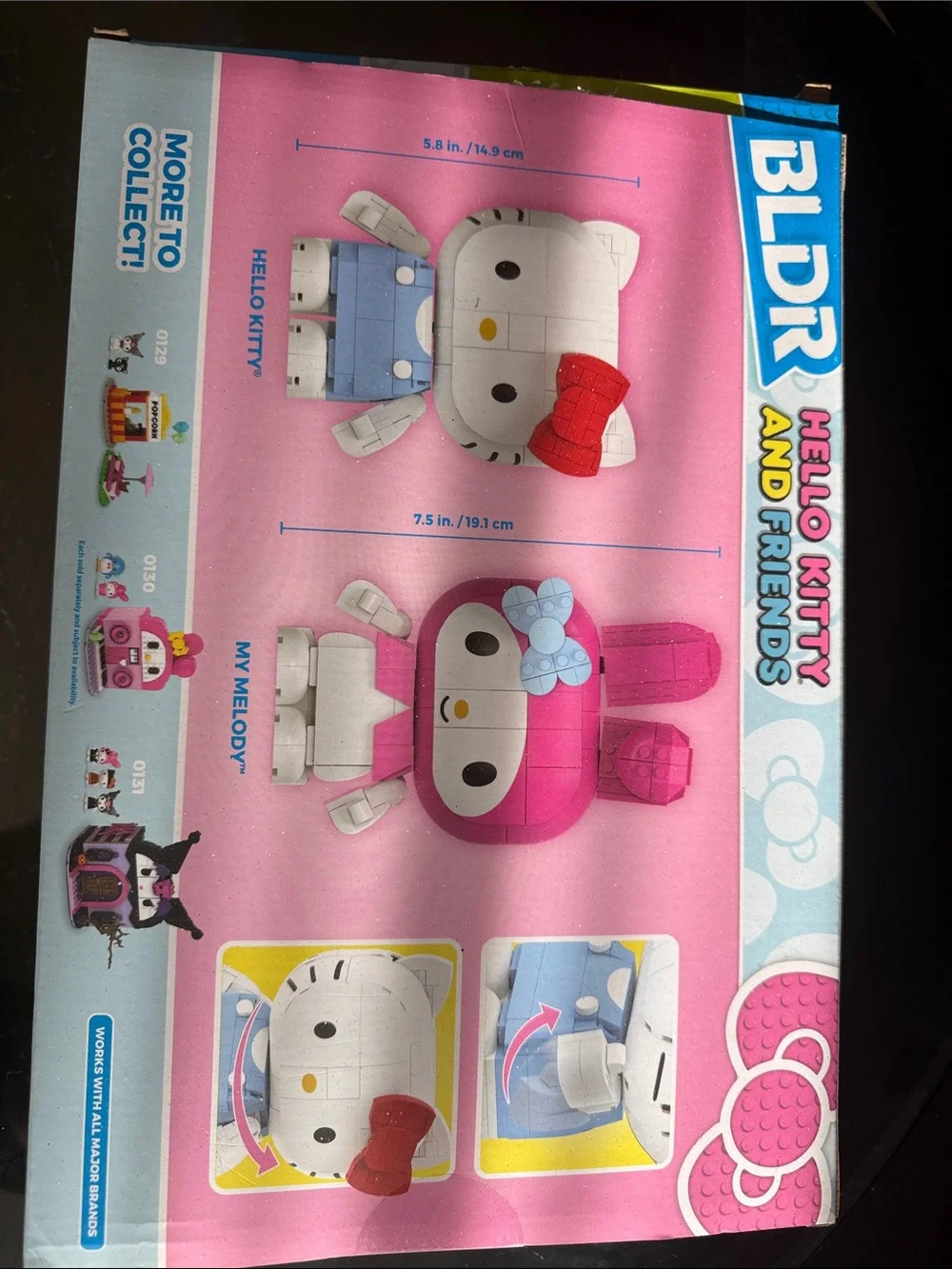 Hello Kitty Pink & White Building Block Figure Set with Red Bow